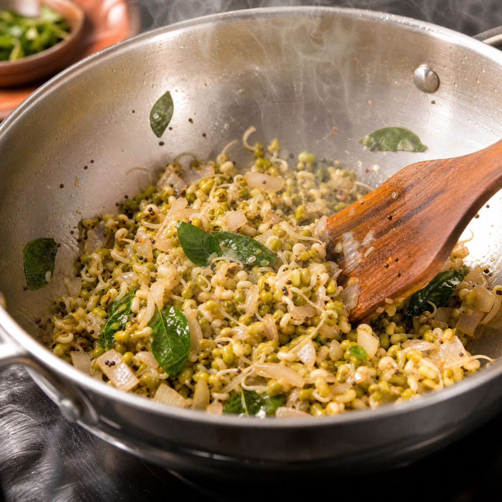 sprouts poha, healthy breakfast ideas, high protein indian food, moong sprouts recipe, indian meal prep.