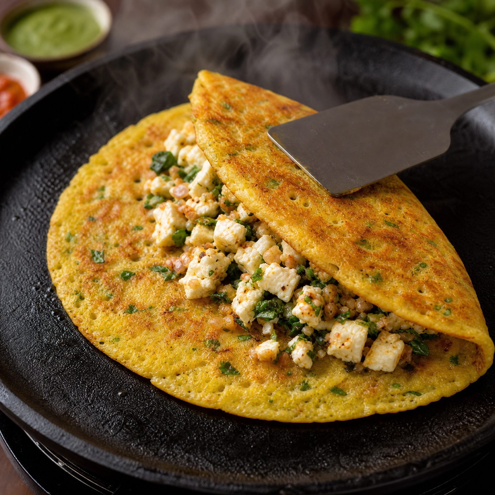 Learn how to make the most delicious and healthy high-protein Moong Dal Chilla with a savory paneer stuffing straight from my kitchen! The perfect Indian breakfast for weight loss and meal prep.